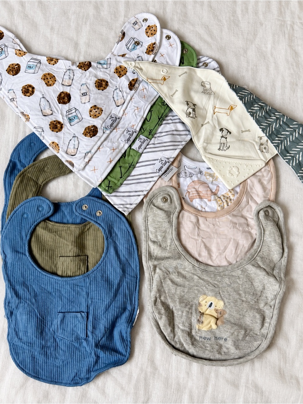 Copper Pearl Gap Bib Pack in Blue, Green, Cream, Tan - Soft Multi-Pattern